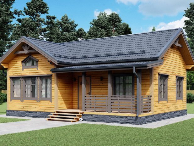 Одноэтажный дом 7,5 на 10 из бруса с террасой под ключ