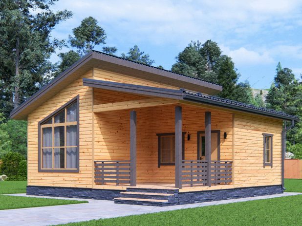 Дом из бруса 8х8 с разноуровневой крышей под ключ