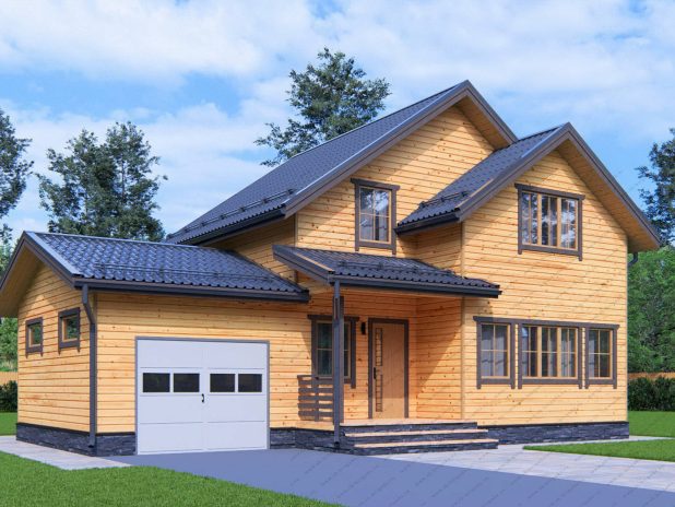 Двухэтажный дом из бруса 8х12 с гаражом под ключ