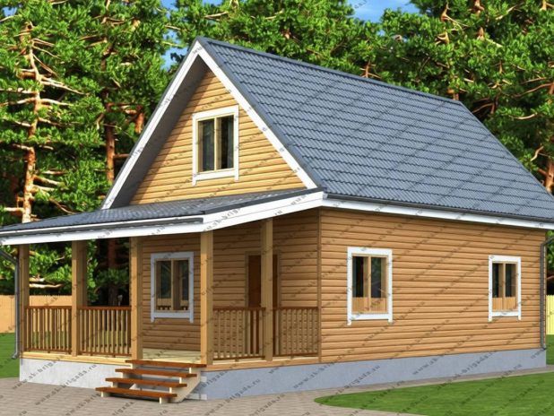 Одноэтажный дом из бруса 6х12 с мансардной под ключ