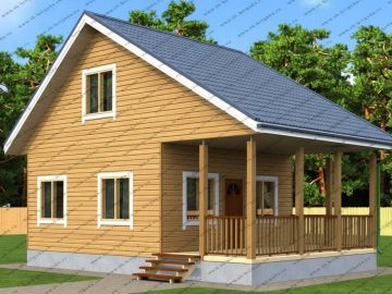Дом из бруса 6 на 9 с мансардой и террасой
