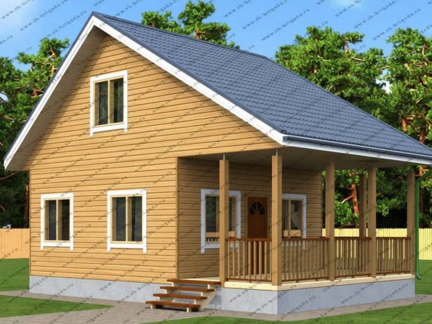 Дом из бруса 6 на 9 с мансардой и террасой под ключ