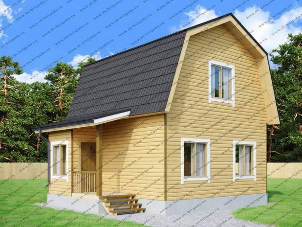 Одноэтажный дом 6 на 7 из бруса с ломаной крышей под ключ