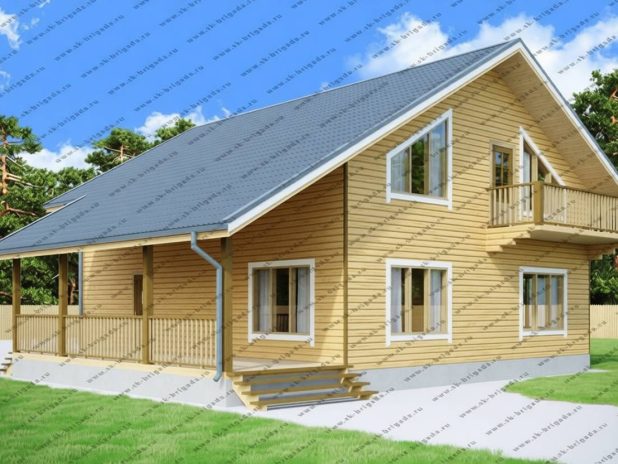 Проект дома 11 на 12 с мансардой и верандой под ключ