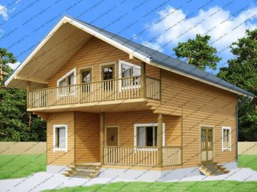 Дом из бруса с балконом над террасой