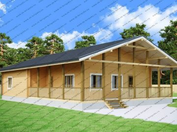 Большой одноэтажный дом из бруса с террасой