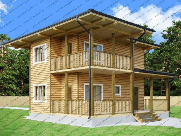 Двухэтажный дом из бруса с плоской крышей под ключ