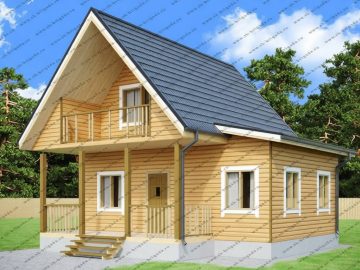 Дом из бруса 8х8 с террасой и балконом