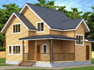 Дом из бруса 9 на 10 с эркером и 3 спальнями