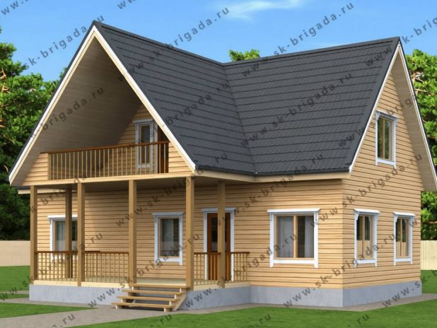 Дом из бруса 6 на 12 с мансардой и террасой под ключ