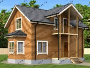 Дом из бруса с большой гостиной и холлом