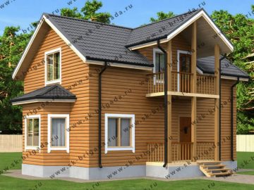 Дом из бруса с большой гостиной и холлом