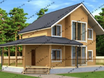 Дом из бруса с террасой вокруг дома