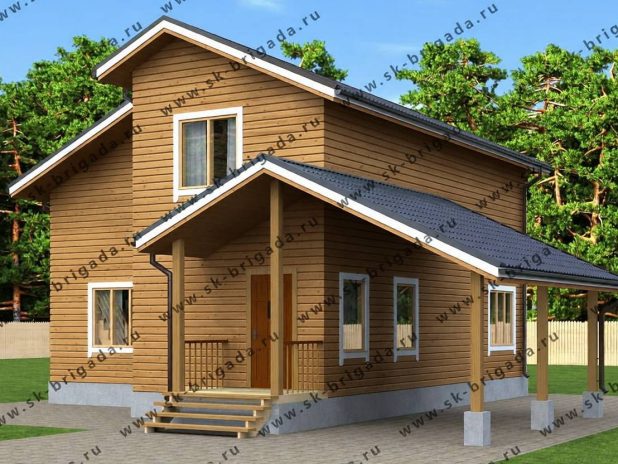 Дом из бруса с навесом для машины под ключ