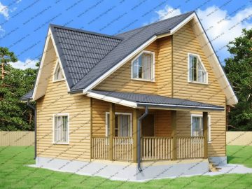 Дом 6х8 с мансардой и верандой из бруса