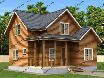 Дом из профилированного бруса 8х8 с террасой и мансардой