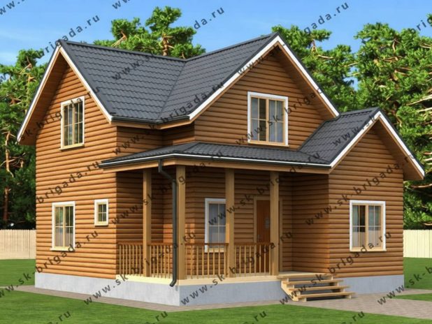 Дом из профилированного бруса 8х8 с террасой и мансардой под ключ