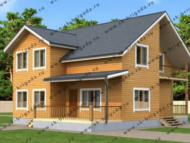 Дом из бруса 10 на 12 с террасой и балконом под ключ