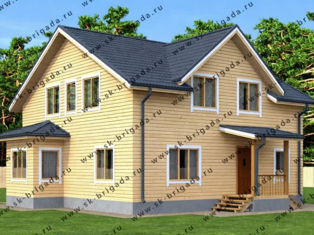 Дом 10 на 10 из профилированного бруса с эркером под ключ