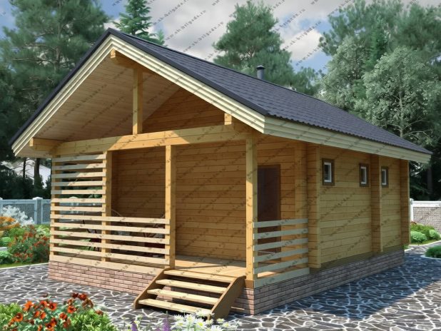 Одноэтажная баня из профилированного бруса 6х8 №77 под ключ