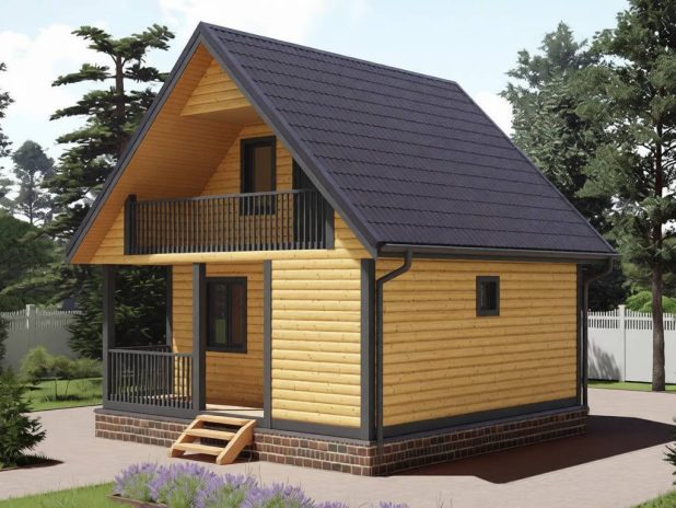 Баня из бруса 6 на 6 с мансардой и балконом под ключ