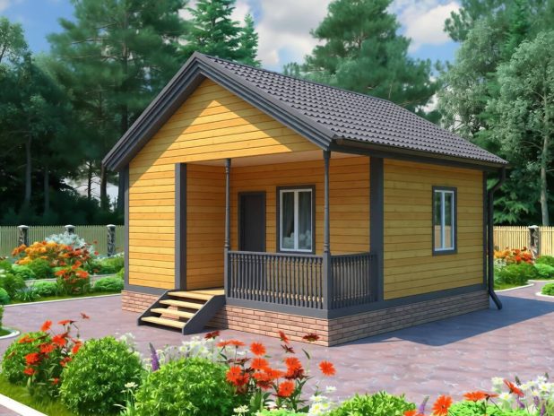 Одноэтажная баня из бруса 6х6 с террасой под ключ