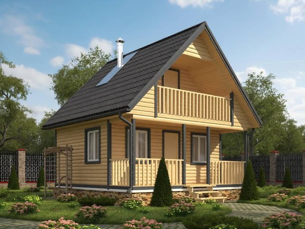 Баня 6 на 6 с террасой и балконом под ключ