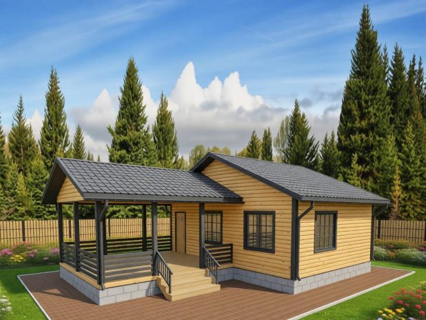 Баня 8х11 из бруса с просторной террасой под ключ