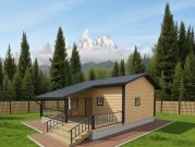 Одноэтажная баня из бруса 7х8 с террасой