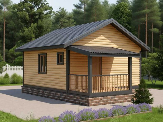 Одноэтажная баня из бруса 6х8 с туалетом под ключ