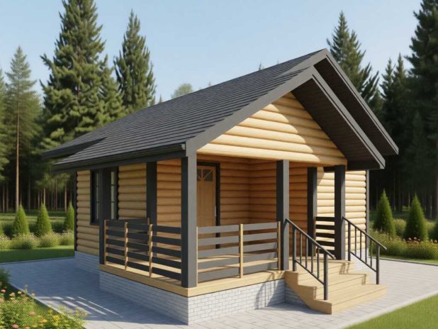 Баня 6 на 6 с беседкой под одной крышей под ключ