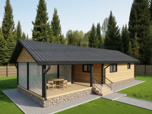 Баня с большой комнатой отдыха и террасой под ключ