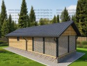 Баня из бруса с большой комнатой отдыха и террасой