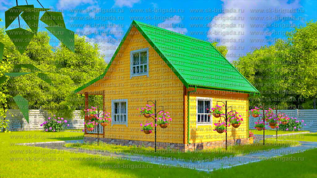 Садовый домик 6х6 из бруса с мансардой и верандой — проект и цена