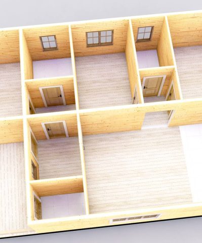 3D планировка одноэтажного дома из бруса 8х12