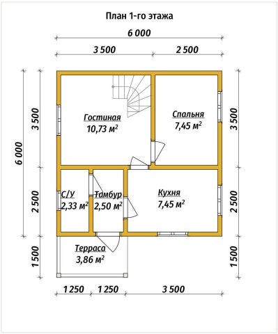 Планировка 1 этажа дом из бруса 6х6 с мансардой